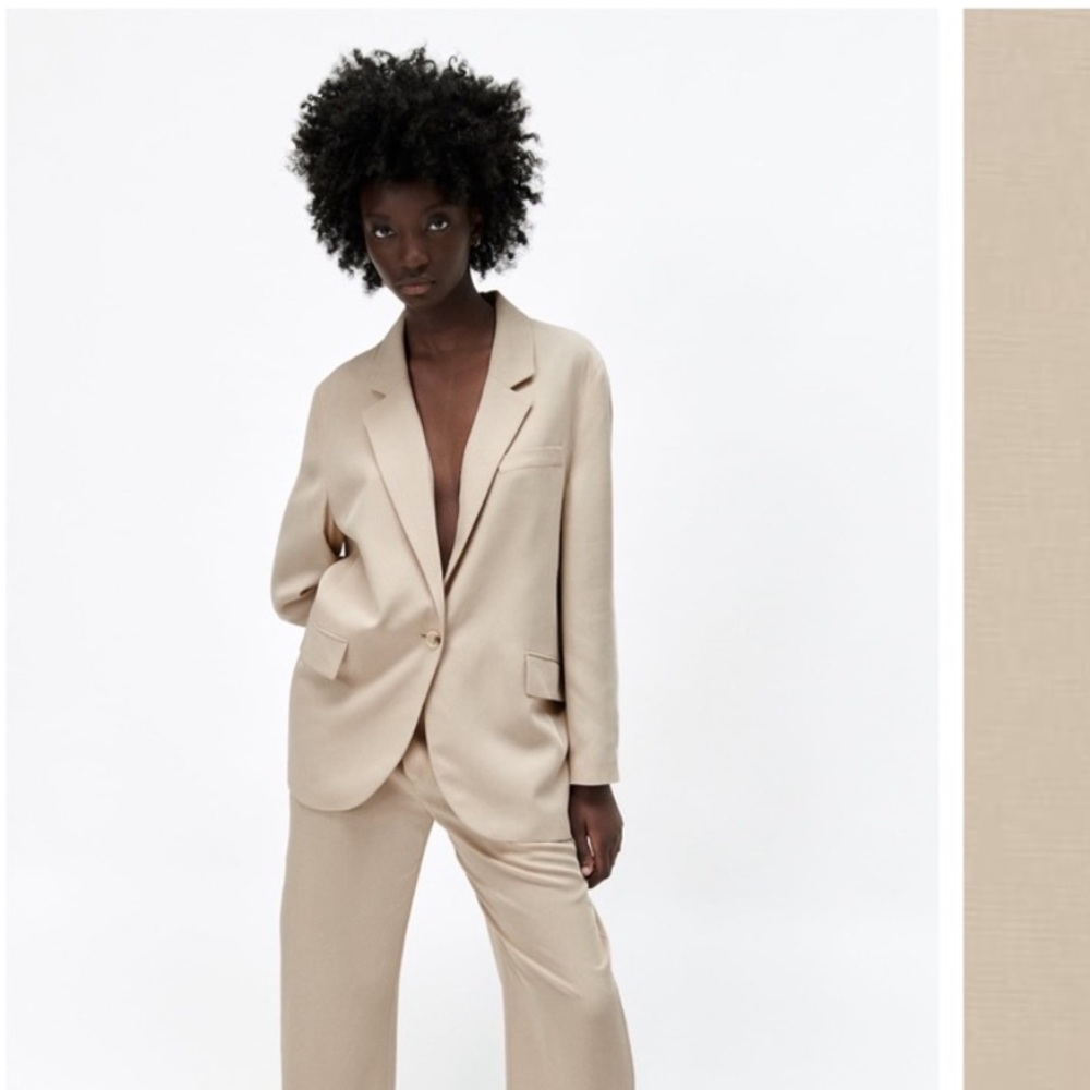 Zara Cream Viscose Flowy Oversized Long Sleeves Blazer Small